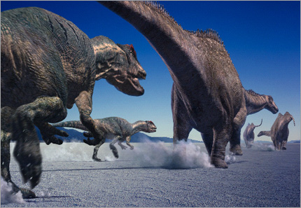 Allosaurus chasing a sauropod