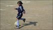 The youngest member of the Akhand Jyoti Eye Hospital girls’ football team trying to re-create a moment from the film Bend It Like Beckham