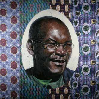 Brother (1) 2007 by John Keane. Oil and inkjet on jute. Courtesy Flower, London