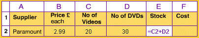 Spreadsheet with formula