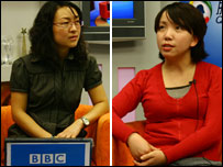 天舒访问英国使馆教育官员刘静（右）