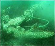 A submerged anchor