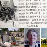 The grave of the Lancaster crew in the late 1940s, above. Below, the grave today, Eliane Hubler in 2004 and the village of Rebréchien in 2004.