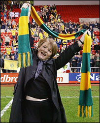 Delia Smith celebrates with Norwich City