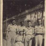 Pat O'Brien (left) at Esbeya Gardens, Cairo, August 1942 while on a few days welcome leave. Pat remembers the fellow 3rd left was the cook, the fourth left was called Aubrey, but cannot remember the names of the other two. [Photograph from collection of Pat O'Brien]
