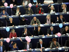 Members of the European Parliament in session in Strasbourg, 20 Oct 10