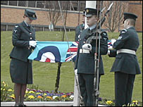 The RAF Innsworth ensign lowered for the last time
