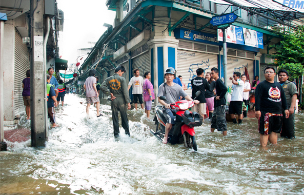 flooded china town in bangkok thailand