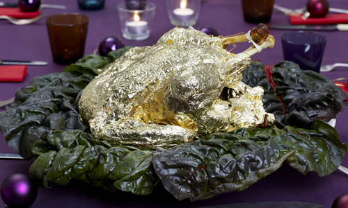 Turkey gilded with gold leaf.