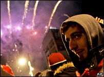 fireworks in Pristina, Kosovo