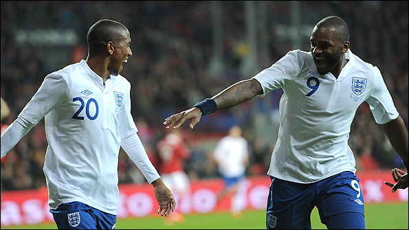Ashley Young (left) and Darren Bent were on the scoresheet for England against Denmark.
