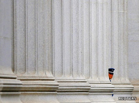 A security guard at the Bank of Japan