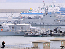 Navios da marinha da Coreia do Sul na base naval de Incheon