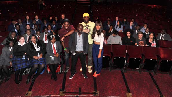 From left: Labrinth, Trevor Nelson, Phillips Odowu, Leona Lewis and students of schools from the borough of Hackney at the launch of Radio 1's Hackney Weekend.