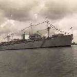 HMS Portland Bill, Singapore Xmas 1945 with the Japanese cruiser “Myoko” beyond