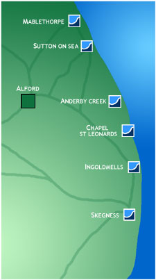 Map of the east coast of Lincolnshire.