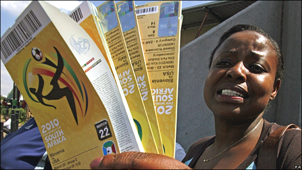 Woman in Soweto with World Cup tickets