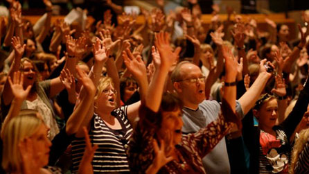 Audience at St David's Hall for the Over The Rainbow singing event in Cardiff.