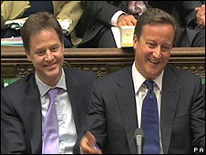 Conservative PM David Cameron (right) and Lib Dem Deputy PM Nick Clegg
