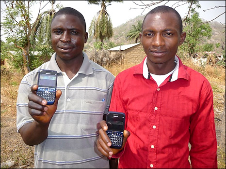 The two men chosen to receive the phones were Moses Mamman Maisuari (l) and Nicholas Madaki
