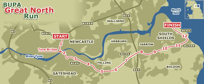 The Great North Run map
