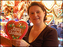 Yvonne with German gingerbread hearts
