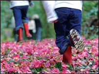 Youngsters playing in a garden