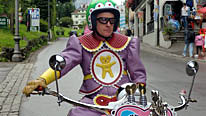Eccentric artist Grayson Perry takes his teddy bear across Bavaria on a highly decorated Kenilworth AM1 motorcycle