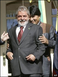 O presidente Lula e Evo Morales, presidente boliviano
