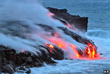 Lava pouring into the sea off Kilauea volcano in Hawaii
