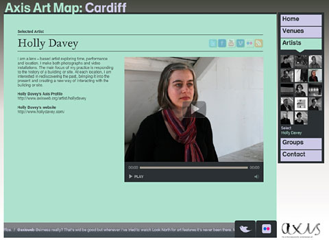 Screen grab of the Cardiff Art Map, and interview with artist Holly Davey. Image courtesy of Axis