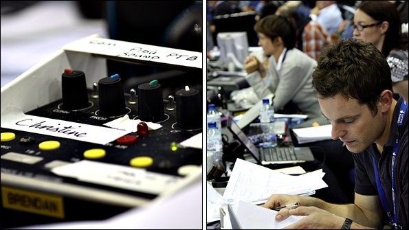 Left: BBC broadcast equipment. Right: Matt Baker hard at work