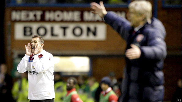 Owen Coyle shouts to his players from the touchline at Turf Moor