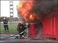 Fire fighters in training exercise