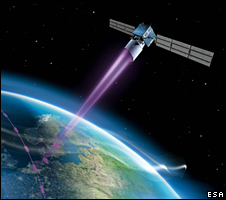 Artist's impression of the Aeolus spacecraft, which is led industrially from the UK