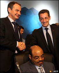 İspanya Başbakanı Zapatero, Fransa Cumhurbaşkanı Sarkozy ve etiyopya Başbakanı Zenavi