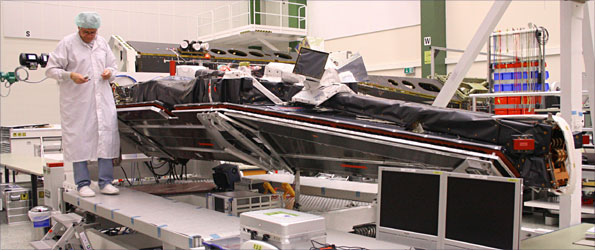 A Swarm spacecraft under construction at EADS Astrium, Friedrichshafen