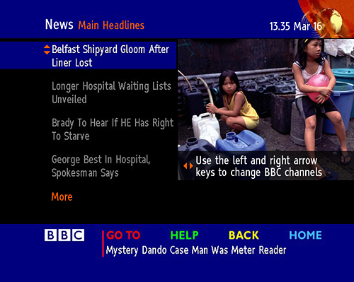 BBC Text's news headlines page in 2000