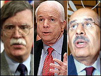 (از راست) البرادعی، مک کين و بولتون