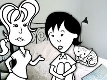 Alice, Helen and Kitty in Helen's bedroom