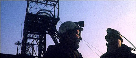 Pithead and miners