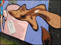 Graffiti showing spilt coffee