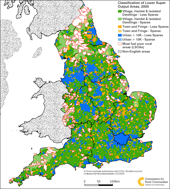 Map showing fuel poverty in rural England
