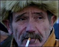 Ethnic Serbian protester in Mitrovica