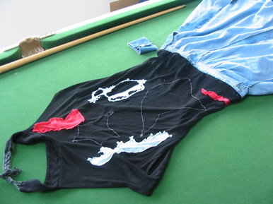 Denim skirted dress with denim wrist band