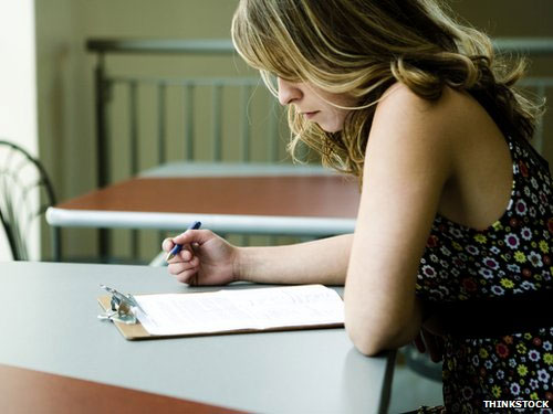 Woman filling out a form