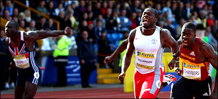 Dwain Chambers wins the 100m at the Olympic trials