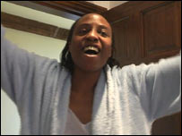 Melonie practicing at home