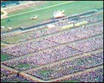 Crowds of people at York Racecourse