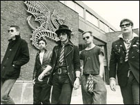 Swindon's The Aggravators outside the Wyvern Theatre in 1977